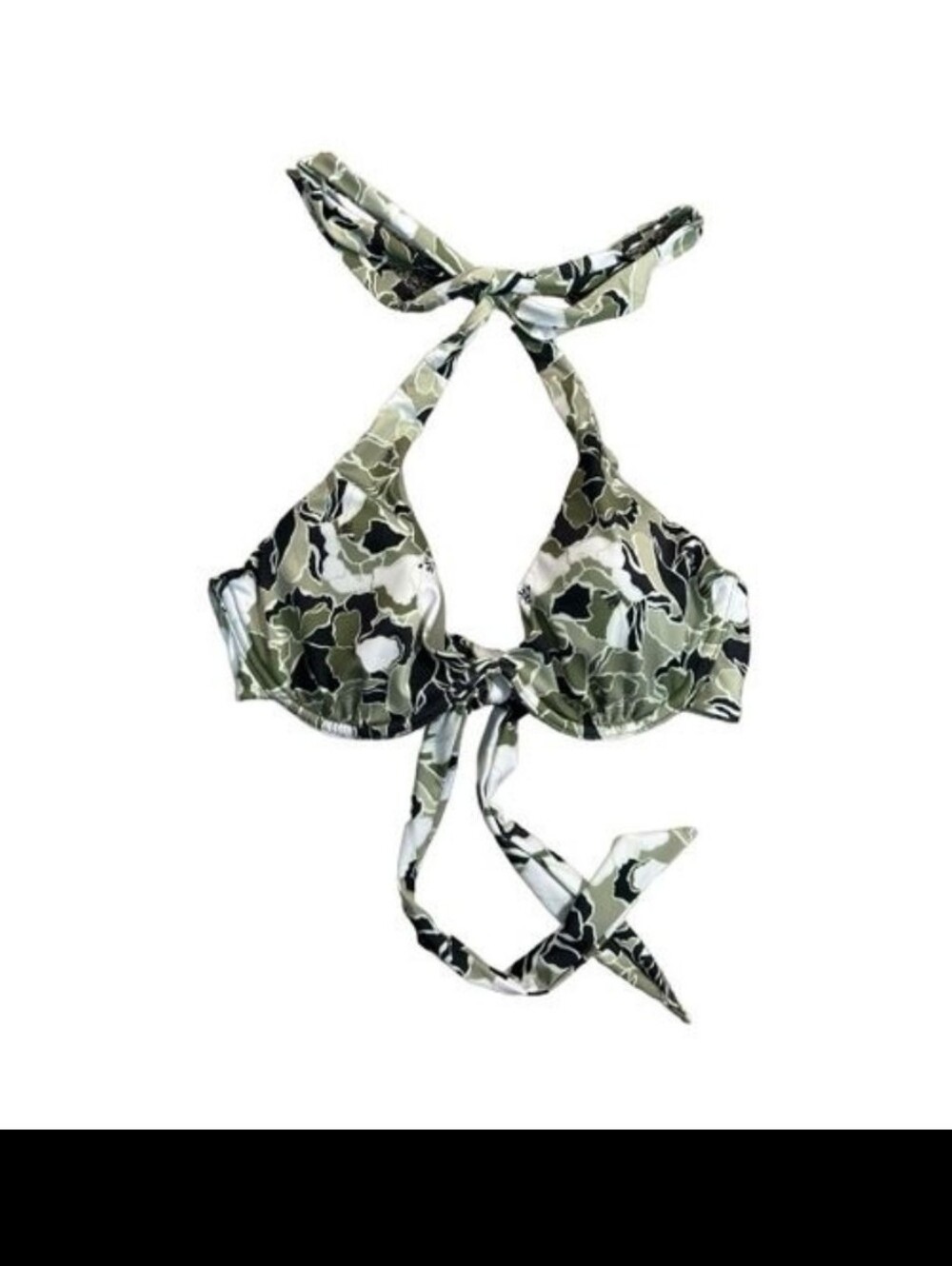 Victoria's Secret 36C Women’s Olive Green Floral Halter Bikini Top